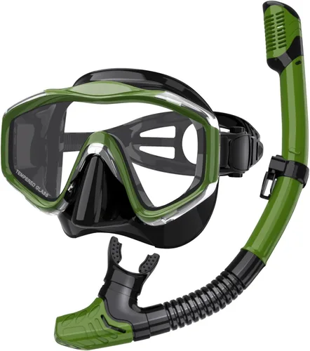 Vista 8 de Máscara de snorkel para adultos, juego de esnórquel seco, equipo de esnórquel para adultos, máscara panorámica de natación de vista amplia