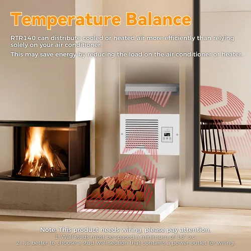 Vista 2 de Ventilador de transferencia de aire de habitación a habitación, ventilador de escape de pared con sistema de intercambio de aire programado