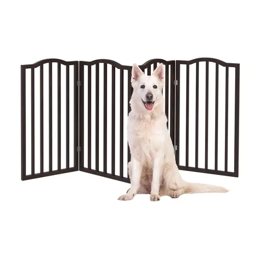 Vista 9 de Puerta para Mascotas de Interior - Puerta Plegable de 3 Paneles para Perros para Escaleras o Entradas - Cerca Independiente para Mascotas de 54x32