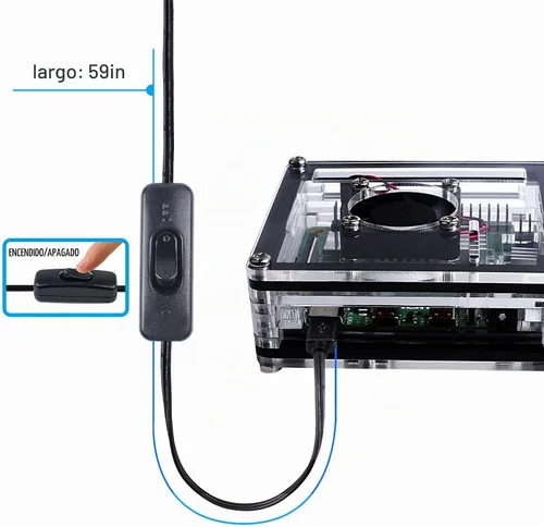 Vista 3 de Miuzei Funda para Raspberry Pi 3 con ventilador Cooling Pi 3B con 3 disipadores de calor 5V 3A fuente de alimentación compatible con Raspberry Pi 3