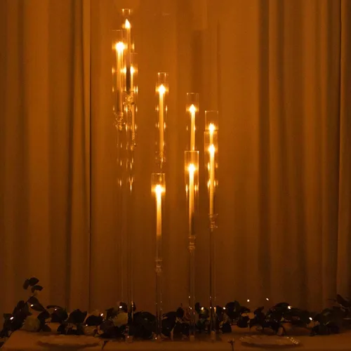 Vista 2 de Efavormart - Candelabro de acrílico transparente con 9 brazos, soporte para velas con base cuadrada, 4 pies de alto