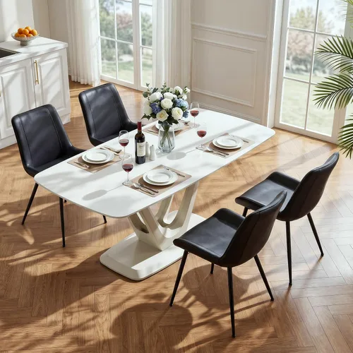 Vista 8 de Vogue Furniture Direct Juego de 2 sillas de comedor modernas, tapizadas de piel sintética, sin brazos, con patas de metal, sillas decorativas