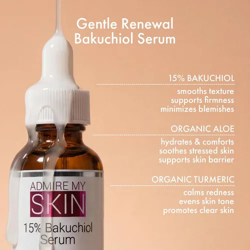 Vista 3 de Admire My Skin Suero Bakuchiol, alternativa natural de suero de retinol para la cara, suero facial antimanchas antienvejecimiento contiene aloe