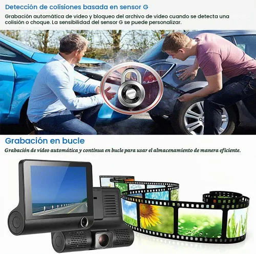 Vista 6 de Dash Cam, Dash Cam frontal y trasera, cámara de tablero de 4 pulgadas