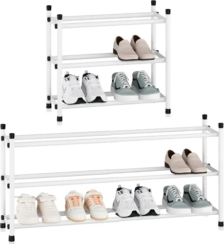 Vista 14 de STORAGE MANIAC - Estante de zapatos ampliable, 4 pares, pequeño estante de zapatos apilable, organizador de zapatos ajustable de metal para armario