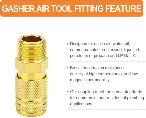 Vista 3 de GASHER 12PCS 1/2"MNPT Brass Industrial Coupler,1/4 Flow Quick Connect Air Coupler