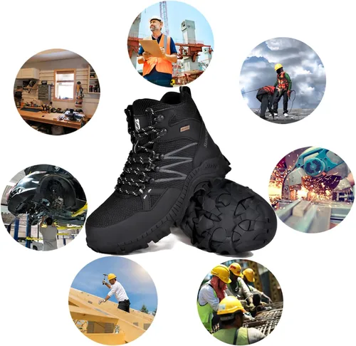 Vista 3 de SUADEX - Botas de puntera de acero para hombre, Botas de trabajo indestructibles para mujer, Zapatos de construcción, punta compuesta