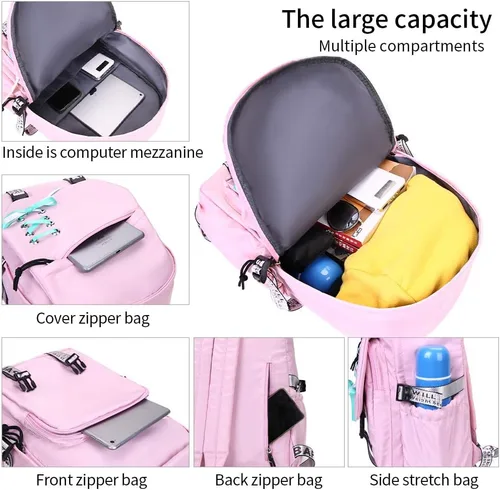 Vista 3 de FENGDONG Mochila escolar para niñas adolescentes y niñas, a2-rosa, 17.7x12x5.9 inches, Viajar
