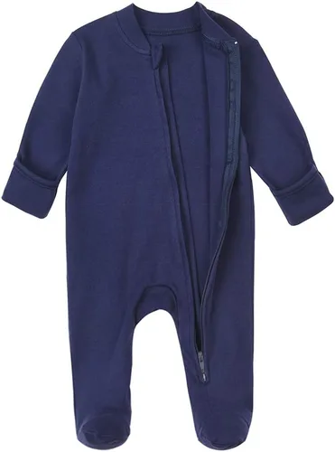 Vista 2 de Aablexema Pijama de bebé con puños de manopla, unisex, para recién nacido, doble forma, con cremallera, de algodón, para bebé