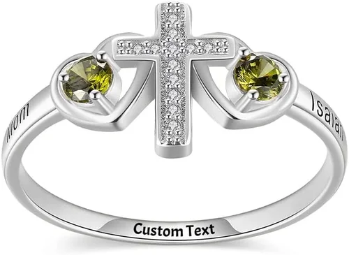 Vista 3 de Anillo de pureza cristiana para adolescentes y niñas, anillos de cruz para mujeres, joyería cristiana con pulgar de amor, anillo de plata de ley
