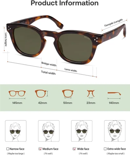 Vista 5 de SOJOS Gafas de sol polarizadas retro vintage para mujer y hombre, estilo Panto cuadrado de los años 70 y 80, UV400, SJ2662