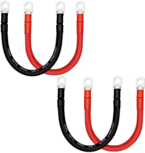 Vista 22 de Cable de batería, cables de batería 2 AWG con terminales, 2 cables de batería de cobre (1 pie).