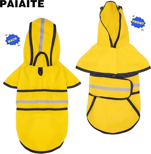 Vista 6 de Paiaite Waterproof Hooded Dog Raincoat with Reflective Strips Yellow S Amarillo