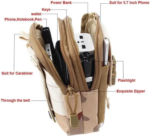 Vista 6 de Deporte al aire libre Hombres Mujeres Riñonera Bolsa de cinturón Bolsa de bicicleta Bolsa táctica Caza Muslo Bolsa Nylon Teléfono Cartera (Negro)