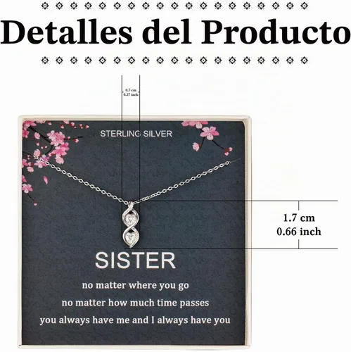Vista 2 de Regalos para hermanas de hermana, collar de plata de ley con dos infinitos entrelazados con doble corazón, joyería de cumpleaños, collares de regalo