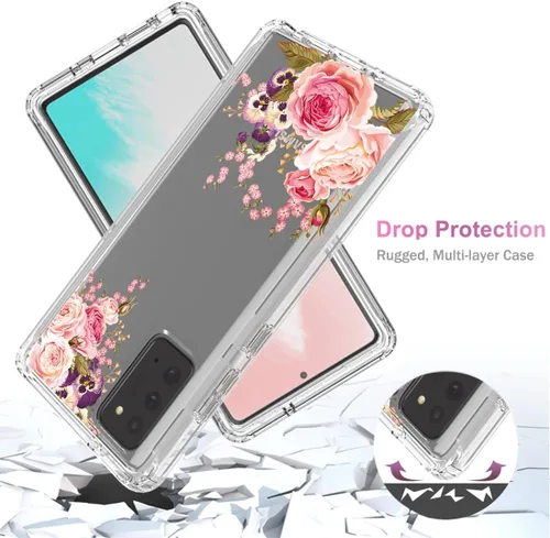Vista 7 de Funda para Galaxy Note 20 5G, SM-N981U con protector de pantalla de vidrio templado, carcasa de cuerpo completo con diseño floral transparente