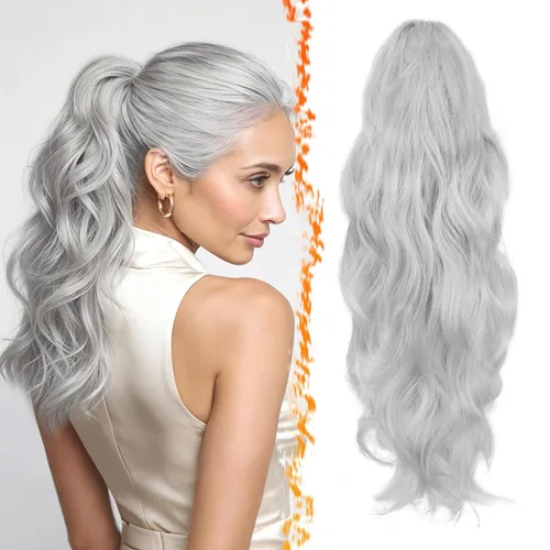 Vista 8 de BARSDAR Extensiones de cola de caballo con clip de garra, extensiones de cabello corto ondulado negro de 14 pulgadas para mujer, extensiones