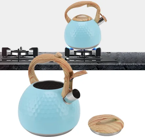 Vista 3 de Hervidor de té, hervidor de té silbante de 3 litros para estufa, hervidor de té de acero inoxidable, tetera para estufa, con mango ergonómico