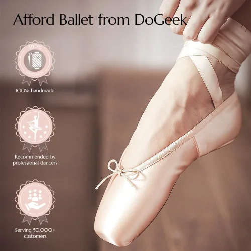 Vista 4 de DoGeek Satin Pointe Shoes for Girls Kids Woman Ribbon Ballet Pointe Shoes with Toe Pads for School or Home