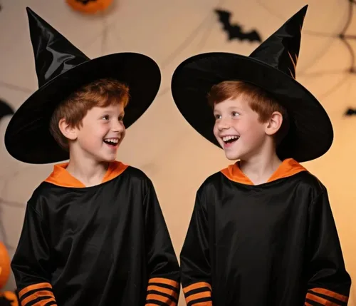 Vista 3 de Paquete de 2 sombreros de bruja negros para niños y adultos, sombrero de bruja con rop colgante para decoraciones de fiesta de Halloween
