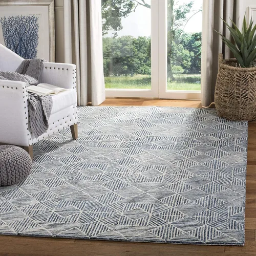 Vista 29 de SAFAVIEH Abstract Collection - Alfombra decorativa, 2 x 3 pies, azul y marfil, lana hecha a mano, ideal para zonas de alto tráfico en entrada, sala