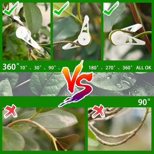 Vista 5 de YBB 60 clips ajustables de 360 grados, clips de entrenamiento de tallo para entrenamiento de bajo estrés (verde + blanco)