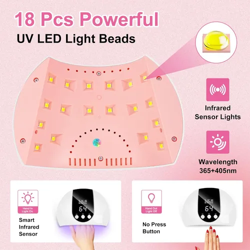 Vista 6 de LKE Lámpara de uñas LED UV de 54 W para esmalte de gel con 3 temporizadores, sensor automático, ligero portátil, 18 cuentas avanzadas para bricolaje