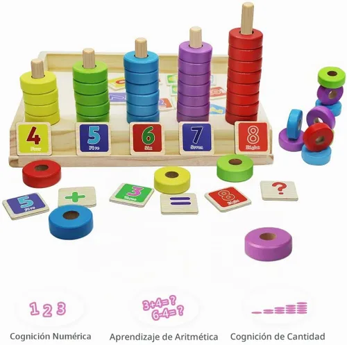 Vista 3 de Lydaz Montessori - Juguetes matemáticos de madera, manipuladores matemáticos con bloques de números de conteo, juguete de rompecabezas apilable