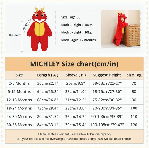 Vista 3 de MICHLEY - Overol unisex para bebé, mameluco estilo animal, con capucha, de franela, cosplay, para invierno u otoño