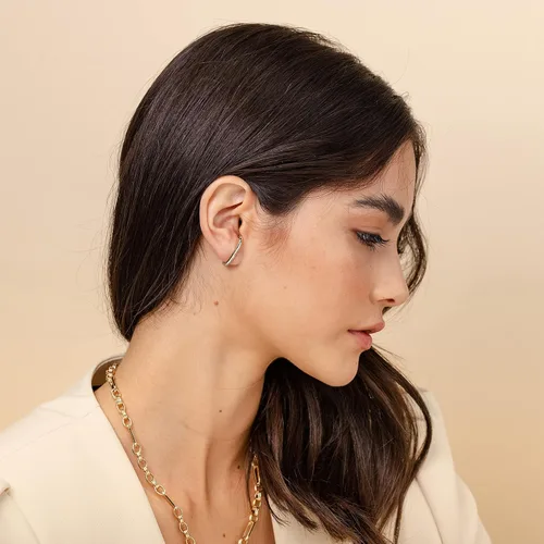 Vista 2 de PAVOI 14K Gold Plated 925 Sterling Silver Post Minimalist Suspender Ear Cuff Earrings for Women Wrap Earlobe Studs