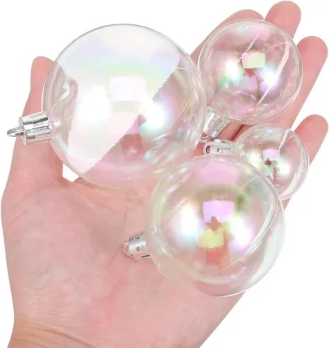Vista 5 de HOMSFOU 54 bolas de adornos iridiscentes de Navidad, adornos transparentes rellenables, bolas de plástico de Navidad, bolas de árbol inastillables