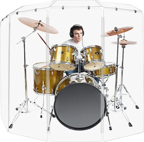 Vista 11 de PENNZONI Drum Shield de 5 pies con bisagras de plástico, viene con 3 paneles para tambor y bisagras de plástico, paneles de acrílico transparente