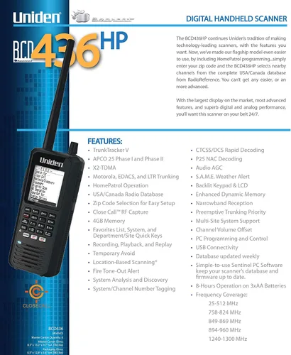 Vista 3 de Uniden Escáner portátil digital de la serie HomePatrol BCD436HP. TrunkTracker V, programación simple, alerta de emergencia/clima S.A.M.E. cubre EE.