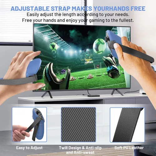 Vista 4 de Funda de silicona para Meta Quest 3, accesorios TanReginal para Meta Quest 3 con correas ajustables para nudillos y 4 tapas de joystick
