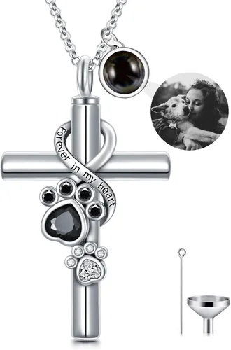 Vista 19 de Collar de urna de plata de ley para cenizas, recuerdo conmemorativo para perros, gatos y mascotas