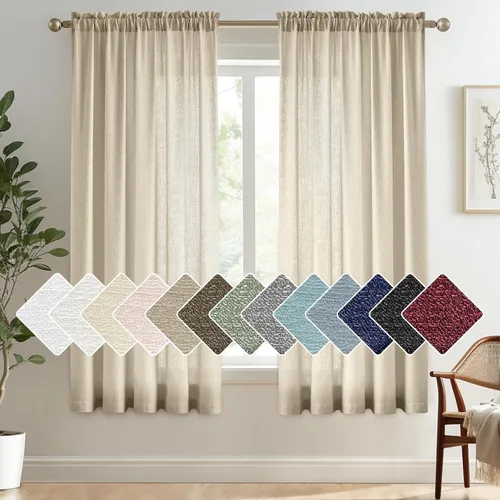 Vista 48 de Melodieux Cortinas de Niveles Semitraslúcidas Negras de 24 Pulgadas de Largo para Cocina, Cafetería, Dormitorio, Ventanas Pequeñas, Aspecto de Lino