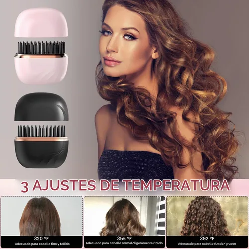 Vista 5 de Mini plancha de pelo recargable, cepillo de plancha de pelo inalámbrico portátil, control de temperatura de 3 velocidades, mini plancha de pelo
