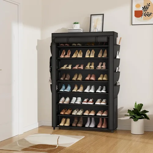 Vista 8 de Zapatero con Cubierta, Organizador de Zapatos de 8 Niveles Alto para 36-45 Pares de Zapatos y Botas, Gran Estante de Almacenamiento de Zapatos