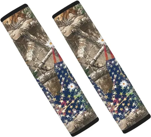 Vista 20 de LedBack Fundas para cinturón de seguridad de coche con diseño de bandera americana y camuflaje, paquete de 2, almohadilla universal para cinturón