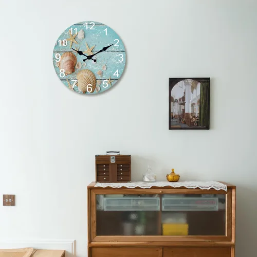 Vista 4 de XNM Reloj de pared de madera azul de 12 pulgadas, funciona con pilas, reloj de pared decorativo para sala de estar, dormitorio, baño, reloj de pared