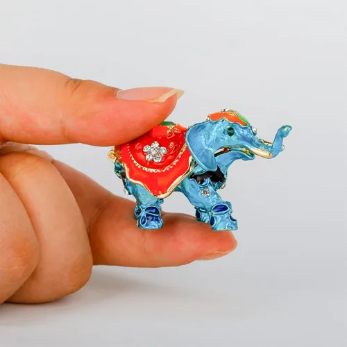 Vista 3 de Mini estatuilla de elefante azul caja de joyería con bisagras para niñas o mujeres