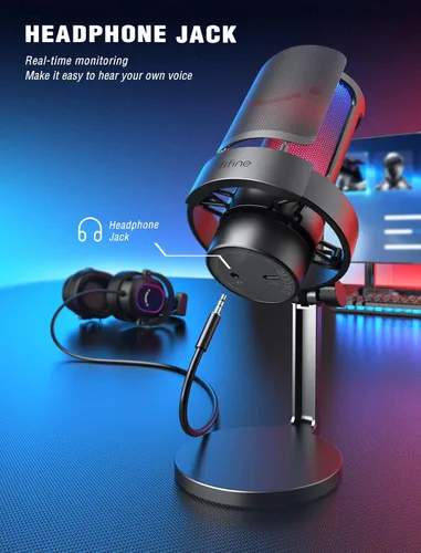 Vista 3 de FIFINE Micrófono para juegos, micrófono USB para PC, para transmisión, podcasts, grabación, micrófono de escritorio de computadora de condensador