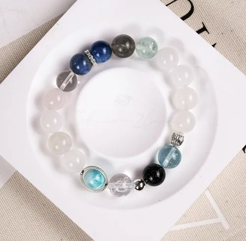 Vista 189 de Precious Gemstone Natural Crystal Healing Bracelet, Rutilated Quartz, Moonstone, Quartz Handmade Original Design Bracelet