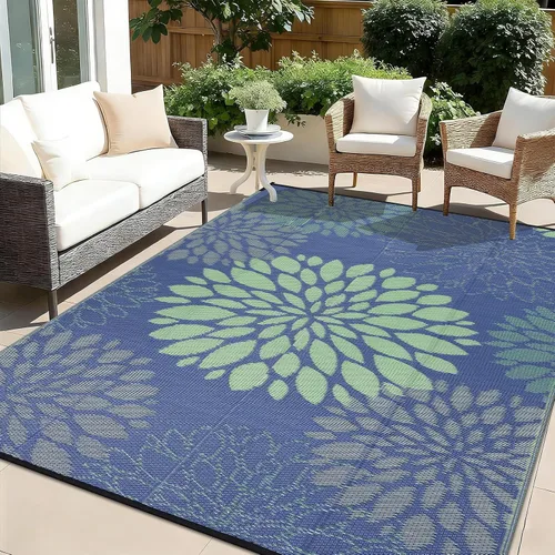 Vista 26 de Ileading Alfombra impermeable para exteriores de 5 x 8 pies, reversible, de paja de plástico, portátil, para interiores y exteriores, caravana