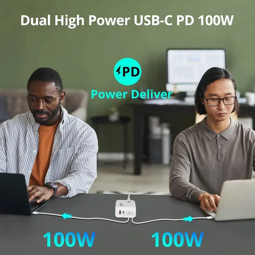Vista 5 de SIIG Cargador GaN USB-C PD de 4 puertos de 200 W, AC-PW1V11-S1 Carga 4 dispositivos con salida total de 200 W; diseño GaN y USB-C PD admiten carga