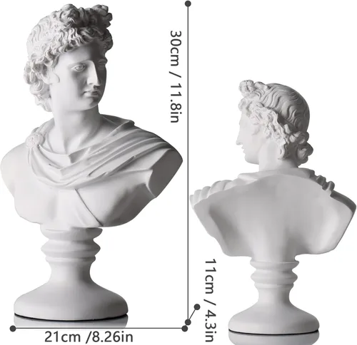 Vista 2 de XMGZQ Estatua griega de David de 11.8 pulgadas, busto romano clásico para Apolo, escultura de mitología griega grande para decoración del hogar