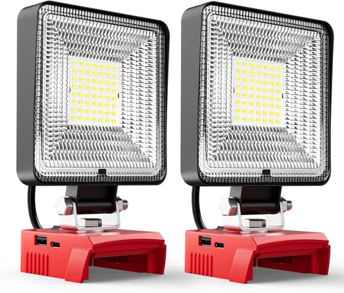 Vista 14 de LIVOWALNY Luces de Trabajo LED Compatibles con Batería Milwaukee de 18V, 100W 10000LM Luz de Inundación de 7" Portátil con Puerto de Carga USB