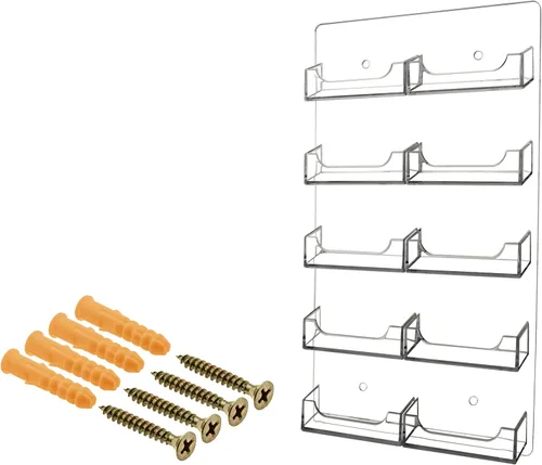 Vista 12 de Soporte para tarjetas de visita de pared, 2 ranuras, acrílico transparente, multibolsillo con hardware, tarjeta de regalo o tarjetas de citas