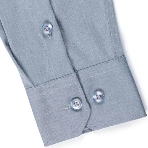 Vista 4 de Camisa de vestir elástica resistente a las arrugas para hombre, camisa de manga larga con botones y ajuste regular