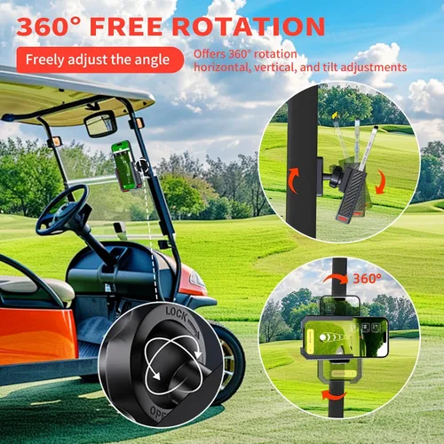 Vista 3 de Soporte magnético para carrito de golf [compatible con teléfonos grandes] - Soporte de teléfono giratorio de 360° compatible con iPhone, Samsung